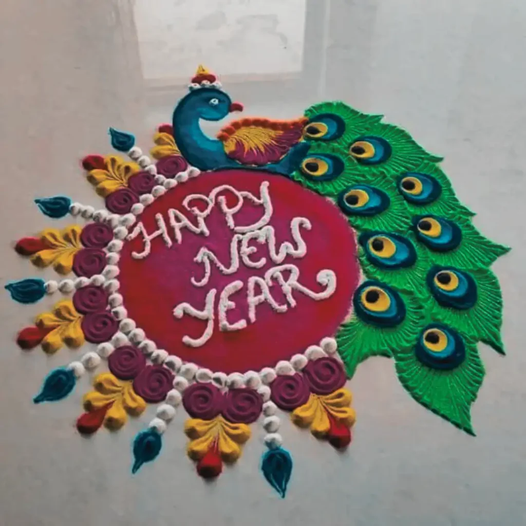 New year peacock kolam designs 2024